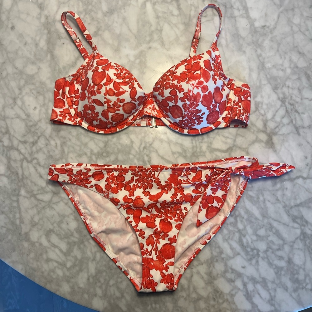 Tory Burch floral bikini swimsuit red
